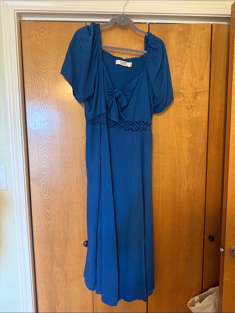 Idyllwind Royal Blue Maxi Dress with Tie Front and Lace Waist